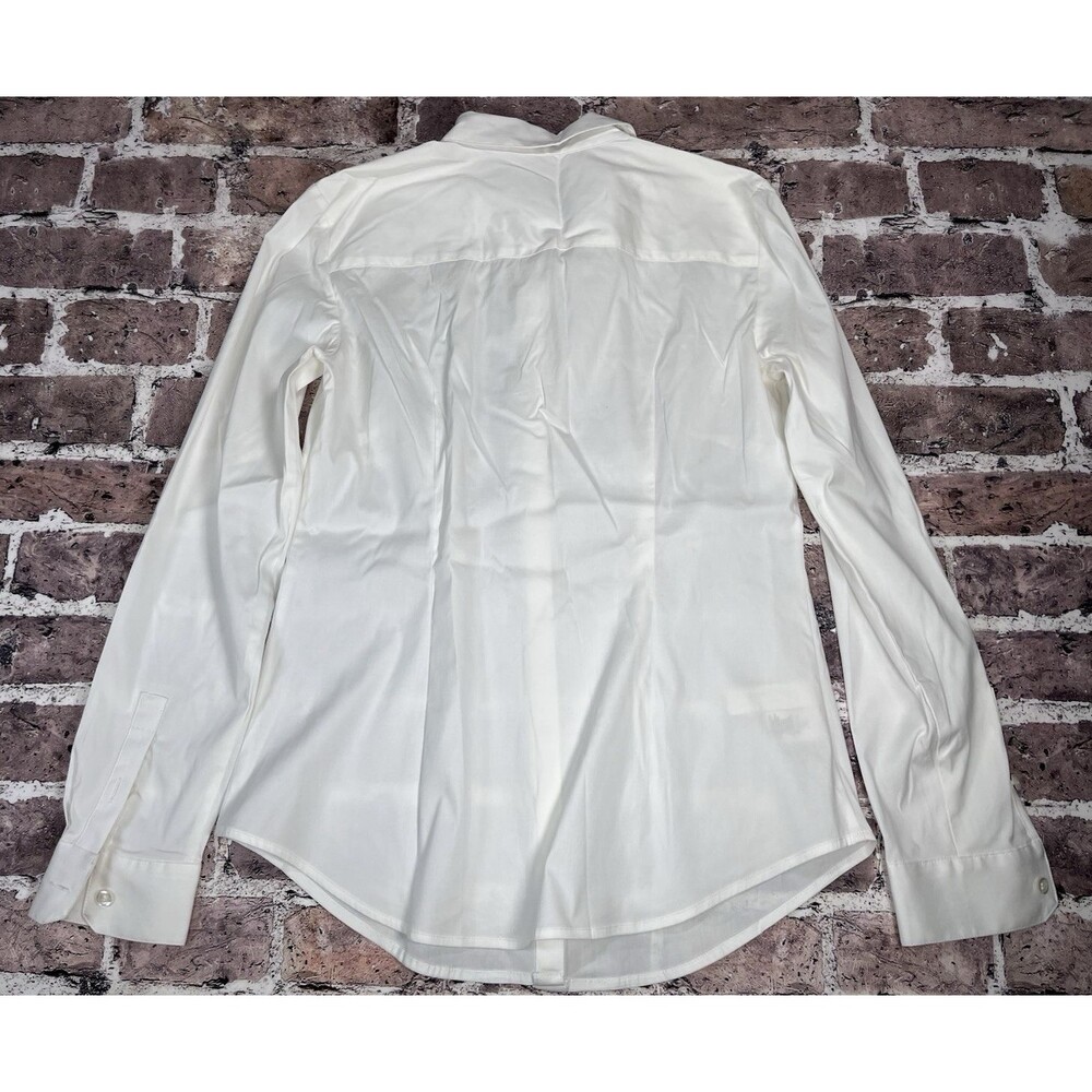 Ann Taylor Blouse 6 White Long Sleeve Gem Jeweled Neck Career Wear Professional - Picture 2 of 9